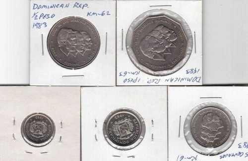 ドミニカ共和国 5 DIF UNC コインセット 0.05 - 1 ペソ 1983年 人権
