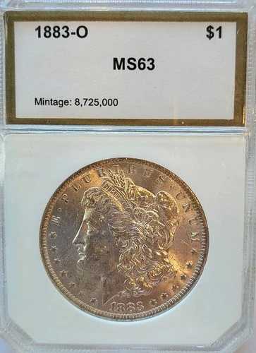 1883-O PCI MS-63 ブリリアント仕上げ、縁にわずかに金色のトーンが見られるモルガン銀貨。#309