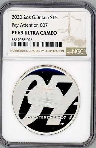 2020年 イギリス 5ポンド ジェームズ・ボンド 007 ペイ・アテンション 2オンス銀貨 NGC PF69 UC|WORLD RESOURCE【QUEEN店】