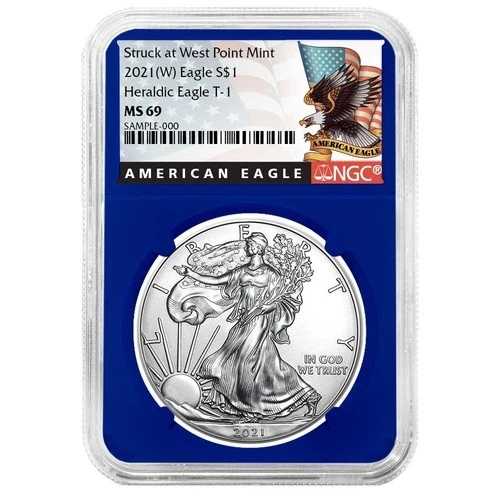 2021年（W）1ドル 1オンス T-1 アメリカンシルバーイーグル NGC MS69 ブラックラベル ブルーコア｜WORLD RESOURCE【QUEEN店】 40,755円