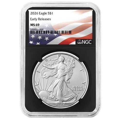 2026年 1ドル 1オンス アメリカンシルバーイーグル NGC MS69 ER フラッグラベル レトロコア|WORLD RESOURCE【QUEEN店】