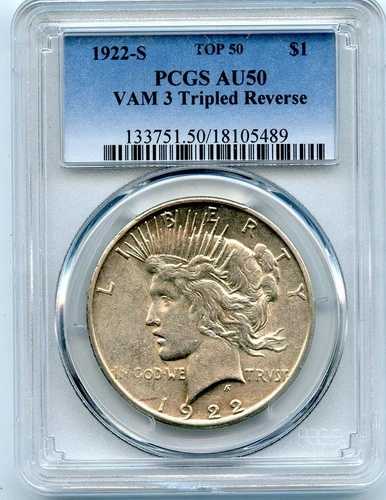 C6897- 1922-S VAM-3 トリプルリバース トップ50ピースダラー PCGS AU50|WORLD RESOURCE【QUEEN店】