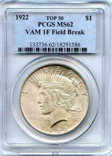 C4670- 1922年 VAM-1F "FIELD BREAK" LDS ピースダラー PCGS MS62｜WORLD RESOURCE【QUEEN店】