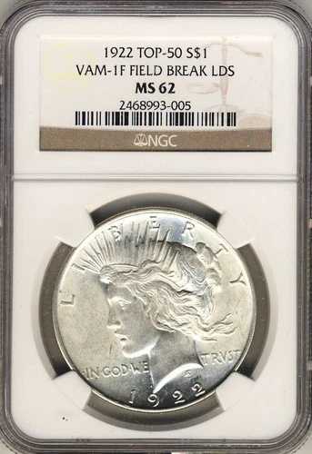 C3019- 1922 VAM-1F フィールドブレイク LDS トップ50 ピースダラー NGC MS62 - NGC POP 5/2｜WORLD RESOURCE【QUEEN店】