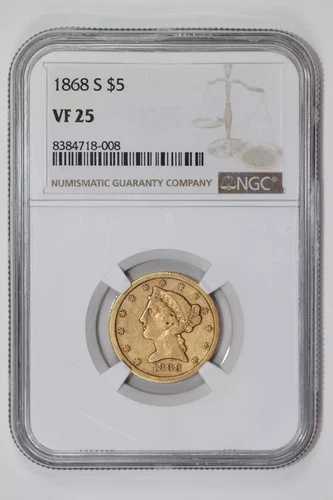 1868年-S $5 ゴールド自由の女神ハーフイーグル NGC VF25 - 52,000 新品同様!-｜WORLD RESOURCE【QUEEN店】
