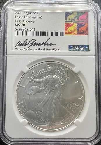2021年シルバーイーグル1ドル硬貨 NGC MS-70 初版 T-2 マイケル・ガウディオソ直筆サイン入り|WORLD RESOURCE【QUEEN店】