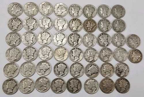 額面5ドルの銀貨（マーキュリーダイム）50枚入りロール。純度90%の銀貨。年代は様々。｜WORLD RESOURCE【QUEEN店】