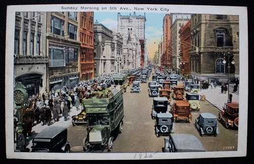 1925年 日曜日の朝、ニューヨーク市5番街 - ヴィンテージカー - ポストカード｜WORLD RESOURCE【QUEEN店】