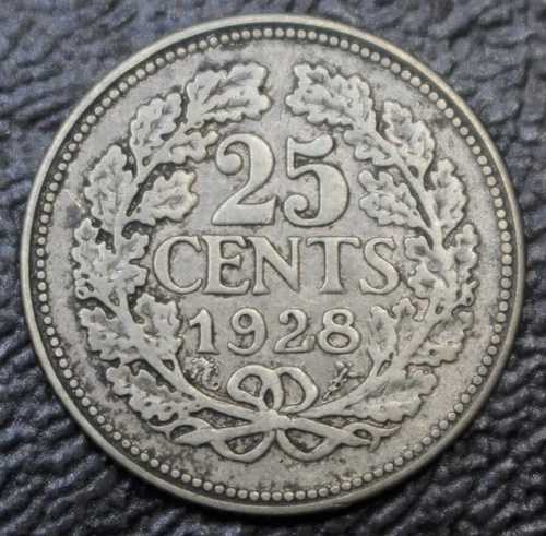 1928年 オランダ - 25セント - 銀貨(純度.640) - ウィルヘルミナ - ニース|WORLD RESOURCE【QUEEN店】