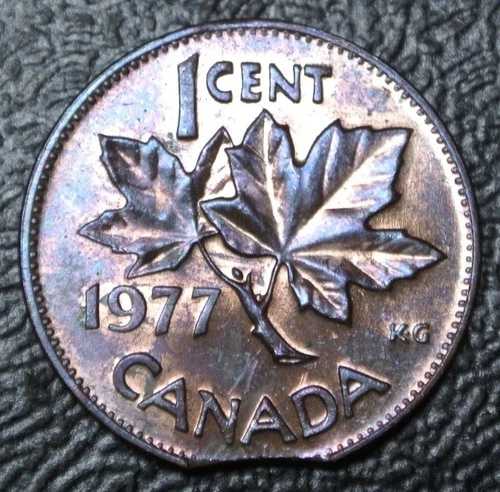 1977年カナダ1セント硬貨 - ブロンズ - エリザベス2世 - **エラー** 切り取られた小板 - 光沢|WORLD RESOURCE【QUEEN店】