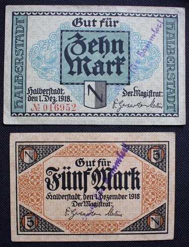 1918年 ハルバーシュタット ドイツ 緊急通貨 2枚セット - 10マルクと5マルク - 第一次世界大戦時の緊急通貨｜WORLD RESOURCE【QUEEN店】