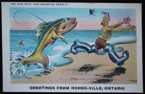 Horne-ville, Ontarioからのvtgグリーティング-誇張された魚のポストカード -|WORLD RESOURCE【QUEEN店】