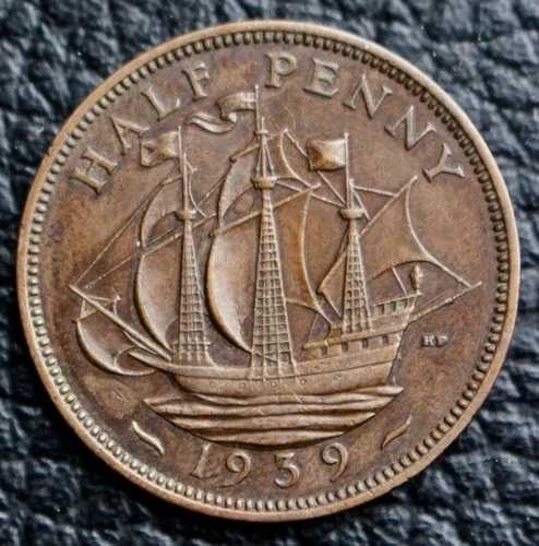 1939年 イギリス - ハーフペニー - ブロンズ - ジョージ6世 - 第二次世界大戦時代|WORLD RESOURCE【QUEEN店】