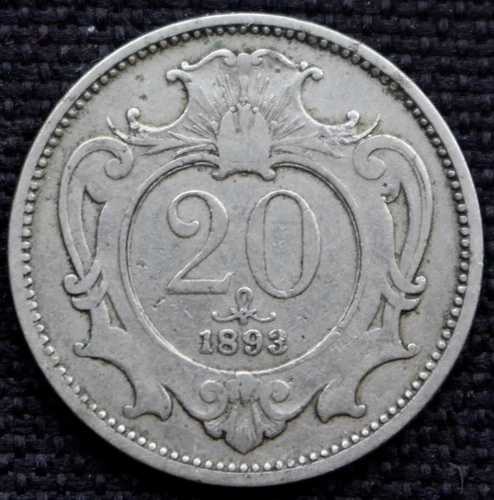 1893年 オーストリア - 20ヘラー - ニッケル - フランツ・ヨーゼフ1世 - KM #2803|WORLD RESOURCE【QUEEN店】