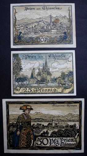 1920年 ドイツのノート-3 枚ロット-Prien am Chiemgau - 10、25、50 pfennig-|WORLD RESOURCE【QUEEN店】
