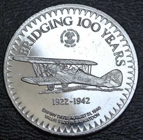 1982年 センチュリー・サスカトゥーン・ダラー・トークン - 100年の架け橋 - 飛行機 1922-42|WORLD RESOURCE【QUEEN店】