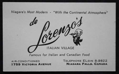 ビンテージ 1950年代 de Lorenzo's Italian Village 1759 Victoria Ave., Niagara Falls on-|WORLD RESOURCE【QUEEN店】