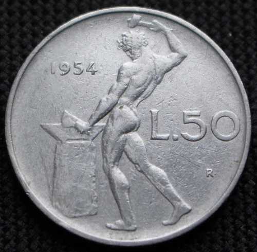 1954年 イタリア - 50リラ - ACMONITAL - 鉄を金床で叩くバルカン|WORLD RESOURCE【QUEEN店】