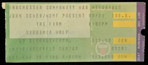 組織 the Firm & Virginia Wolf チケット スタブ-Rochester Community War Mem. NY 1981-｜WORLD RESOURCE【QUEEN店】