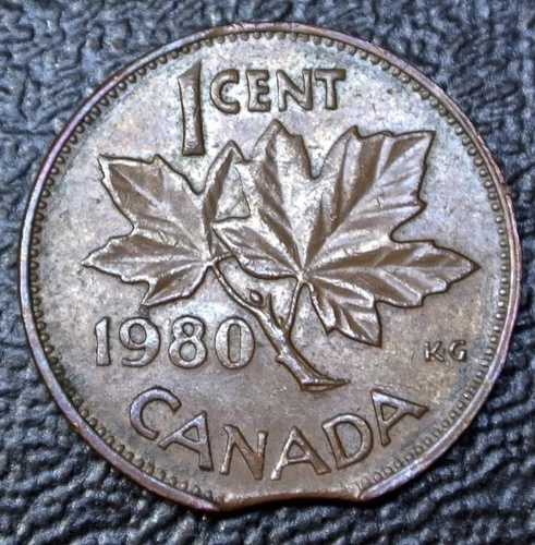 古いカナダ硬貨 1980年 1セント **エラー クリッピング ブランク** - エリザベス2世｜WORLD RESOURCE【QUEEN店】