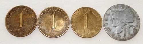 オーストリアのシリング硬貨4枚セット - 1958年～1967年、状態は様々｜WORLD RESOURCE【QUEEN店】