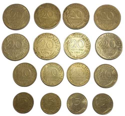 フランス 5、10、20サンチーム硬貨 16枚セット 1963～1993年 混合年代 ヴィンテージ｜WORLD RESOURCE【QUEEN店】