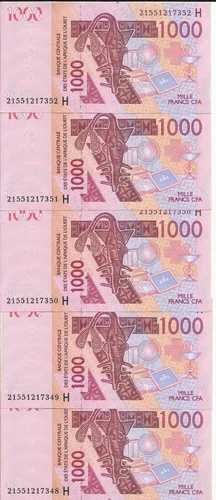 西アフリカ諸国 5枚セット 1000フラン 2021年 ニジェール P 615. 未使用美品。2RW 11OCT|WORLD RESOURCE【QUEEN店】