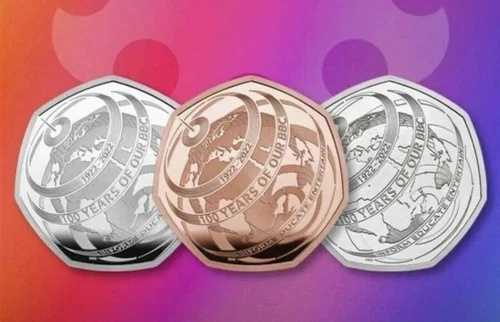 BBC創立100周年記念50ペンス硬貨（未使用美品、英国王立造幣局発行）50ペンス硬貨｜WORLD RESOURCE【QUEEN店】 21,450円