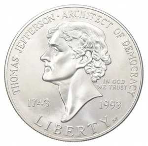 1993年Pミント ジェファーソン民主主義記念銀貨 1ドル｜WORLD RESOURCE【QUEEN店】 40,040円