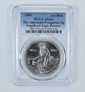 1984年 エンゲルハルト プロスペクター 1オンス 銀貨 ラウンドイーグル裏面 MS64 PCGS|WORLD RESOURCE【QUEEN店】