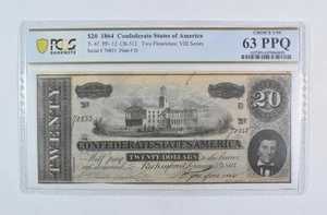 1864年 20ドル 南部連合 T-67 PF-12 CR-512 極美品 未使用 63 PPQ PCGS *5872|WORLD RESOURCE【QUEEN店】