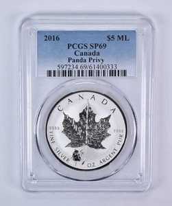 2016年 カナダ 5ドル銀貨 メープルリーフ パンダ プリビー SP69 PCGS ブルーラベル|WORLD RESOURCE【QUEEN店】