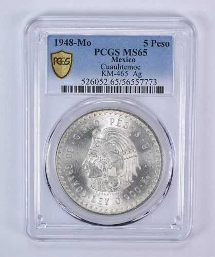 1948 Mo メキシコ 5 ペソ シルバー クアウテモック KM-465 MS65 PCGS|WORLD RESOURCE【QUEEN店】