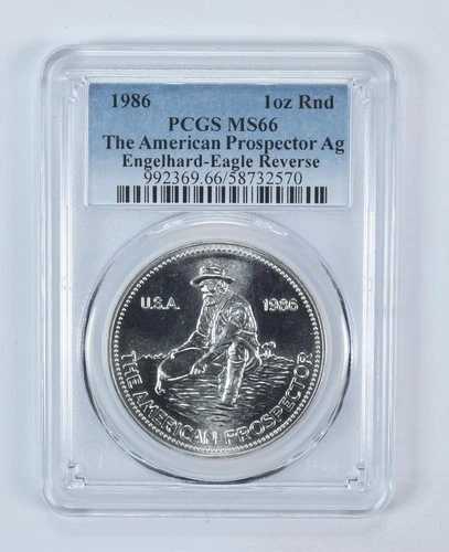1986年 エンゲルハルト プロスペクター 1オンス シルバー ラウンド イーグル リバース MS66 PCGS｜WORLD RESOURCE【QUEEN店】
