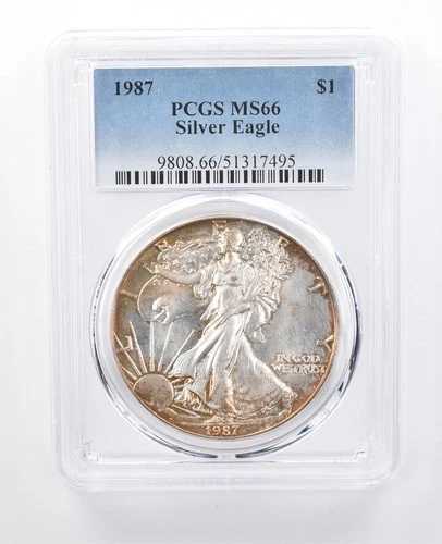 1987年 アメリカン・シルバーイーグル MS66 PCGS 周辺トーン *8147｜WORLD RESOURCE【QUEEN店】