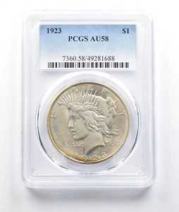 1923年ピース銀貨 AU58 PCGS レインボートーン *0487｜WORLD RESOURCE【QUEEN店】