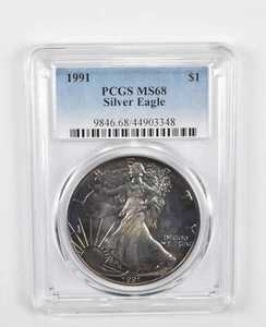 MS68 1991年アメリカンシルバーイーグル - PCGS 驚異のトーン！ *0818｜WORLD RESOURCE【QUEEN店】