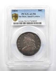 1834年 キャップドバスト ハーフダラー スモールデイト文字 AU50 PCGS O-116 R1 *4057｜WORLD RESOURCE【QUEEN店】