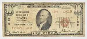 1929年 10ドル ビーバー、ペンシルベニア州 アメリカ合衆国 国立通貨 - 8185 *1488｜WORLD RESOURCE【QUEEN店】 110,000円