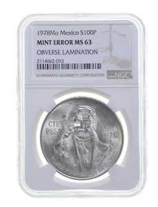 MS63 1978MO メキシコ 100ペソ銀貨 - OBV ラミネーション ミントエラー - NGC *3633｜WORLD RESOURCE【QUEEN店】
