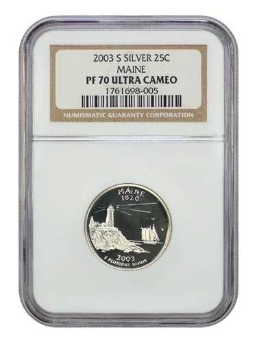 2003-S 25セント メイン NGC PR70DCAM (銀貨) - ワシントン州 50州記念25セント硬貨｜WORLD RESOURCE【QUEEN店】