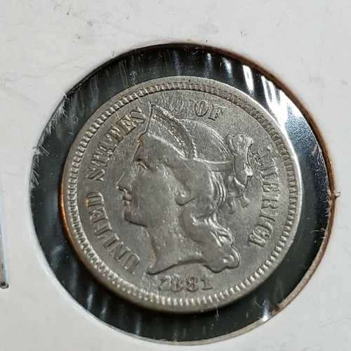 1881年 3セント リバティ ニッケル硬貨 極美品 日付部分にダイダメージあり｜WORLD RESOURCE【QUEEN店】
