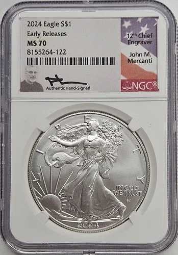 2024年シルバーイーグル NGC MS-70 早期リリース ジョン・メルカンティ直筆サイン入り #64-122｜WORLD RESOURCE【QUEEN店】