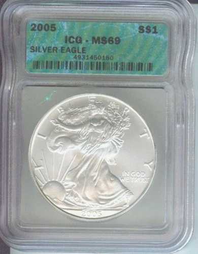 2005 アメリカン シルバー イーグル ASE S $1 ICG MS69 MS-69 プレミアム クオリティ PQ +-｜WORLD RESOURCE【QUEEN店】