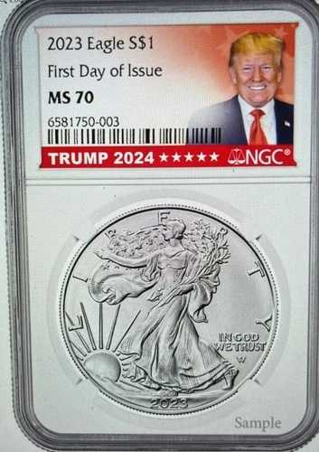 2023年 NGC MS 70 アメリカンシルバーイーグル 初日発行 トランプ2024コア｜WORLD RESOURCE【QUEEN店】
