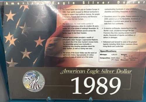 アメリカンイーグル 1989年 1ドル銀貨 純度0.999 記念未流通品｜WORLD RESOURCE【QUEEN店】 40,040円