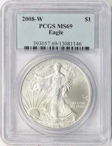 2008年Wミント 1ドル 磨き仕上げアメリカンシルバーイーグル PCGS MS69｜WORLD RESOURCE【QUEEN店】