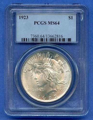 1923年 P PCGS MS64 ピース シルバー ドル $1 US 新品同様 1923-P MS-64 ブラスト ホワイト OBH-｜WORLD RESOURCE【QUEEN店】