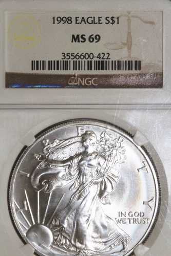 1998年発行 アメリカ合衆国 1ドル銀貨 1オンス ファイン999 NGC MS69グレード (3556600-422)｜WORLD RESOURCE【QUEEN店】
