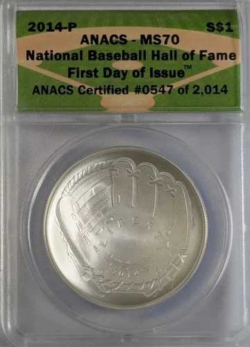 2014年P野球殿堂記念銀貨 ANACS MS-70 初日発行｜WORLD RESOURCE【QUEEN店】